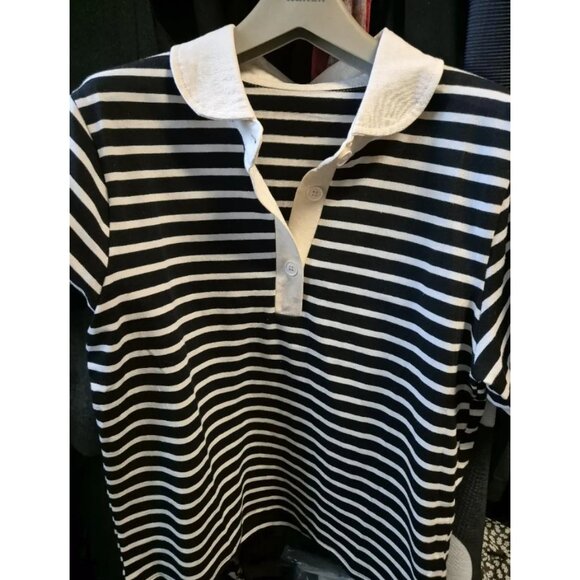 Striped Polo Collar T-Shirt for Women – Casual Short Sleeve Top - Picture 1 of 6